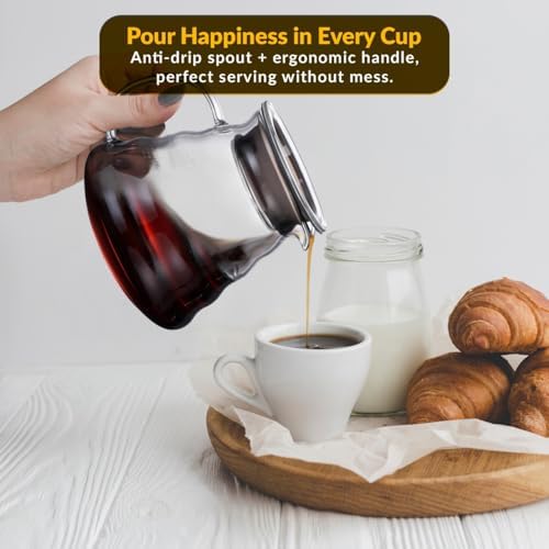 CASA BRAVA Glass Pour Over Coffee Maker Set – 28oz (850ml) Heat-Resistant Carafe with Stainless Steel Reusable Dripper, Bamboo Stand & Measuring Spoon – Plastic-Free Drip Coffee Brewer - Image 6