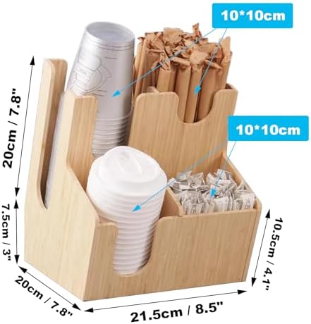 Coffee Station Organizer for Counter, Wood Coffee Pods Holder Storage Basket, Tea Condiment Storage Organizer, Rustic Wood Bar Decor for Accessories,Bamboo 04 - Image 2