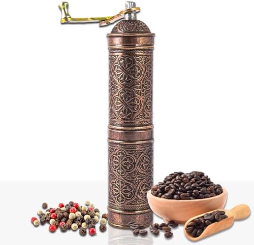Handmade Turkish Pepper & Coffee Grinder, Refillable Turkish Spice Mill with Adjustable Coarseness, Manual Coffee Mill with Handle, Coffee Grinder Metal with Hand Crank 22 cm-8.66 inch (Bronz) by Glios