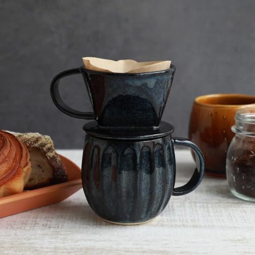 Asayu Japan Ceramic Coffee Pour Over Maker Set in Dark Navy Blue - Image 5