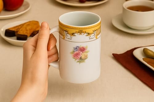 Porcelain Mug - White with Vintage Rose Design, 4 Piece Set - Image 7