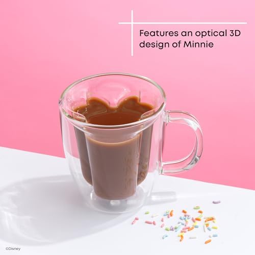 JoyJolt Disney Minnie Mouse 3D Double Wall Glass Mugs with Handles, 13oz Glass Coffee Cups Set of 2, Insulated Clear Glasses for Tea or Latte, Disney Glasses - Image 5