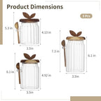 Set of 3 Striped Glass Storage Canisters with Wooden Lids and Spoons, High Borosilicate Glass, Airtight Kitchen Organization Containers for Coffee Beans, Tea, Sugar, Snacks and More - Image 2