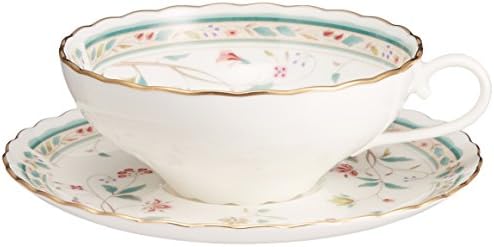 Noritake T58043A/4409 Tea Cup & Saucer, 6.1 fl oz (180 cc), Flower Chisel Bone China by Noritake