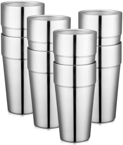 Beasea Stainless Steel Cups 19 oz, 8 Pack Large 18.6oz 550ml Stackable Stainless Steel Tumbler Double Wall Insulated Individual Metal Pint Glasses Tin Drinking Cups for Home Party Camping by Beasea