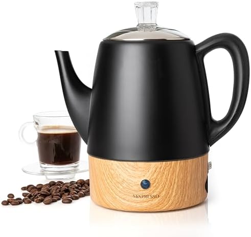 Mixpresso 4 Cup Black Small Electric Percolator Coffee Pot, Stainless Steel by Mixpresso