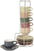 Gibson Home Brew Harmony 13 Piece Espresso Cup Set with Metal Rack, Stoneware Espresso Cups & Saucers, Solid Color Stackable Coffee Set, Café Style, Dishwasher & Microwave Safe by GibsonHomewares