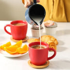 HASENSE Cappuccino Cups with Bamboo Saucers Set of 6, 8 OZ Ceramic Espresso Cups with Handle for Double Shot, Latte, Mocha, Stackable Coffee Cups for Cafes, Home and Office, Red - Image 6