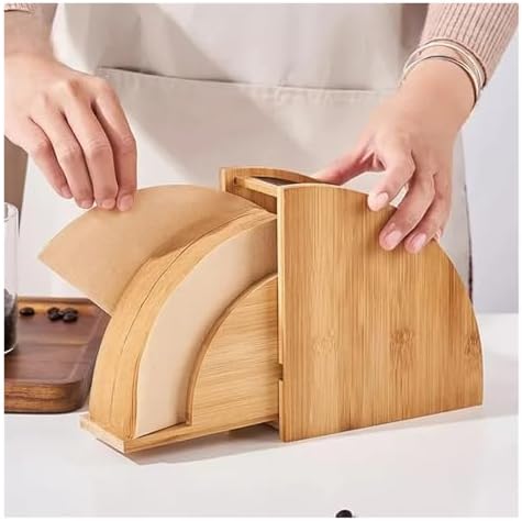 Bamboo Coffee Filter Paper Storage Box,Holder Stand Dispenser,Accessories，Easy Access(15.2x14.1 cm) - Image 5