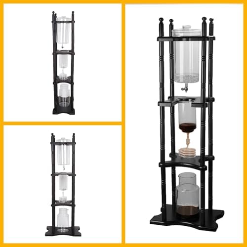 Ice Drip Coffee Maker, 2L/67.63oz(About 25 Cups) Large Capacity Cold Brew Tower for Home, Coffee Shop Glass & Solid Wood Manual Dripper Brewer, Reusable Cold Tea Maker, 11.02*9.65*45.28in Black-Red - Image 4
