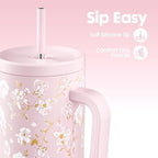 Meoky UV Color-Changing Tumbler: 40 oz Tumbler with Handle and Straw- Stainless Steel Insulated Tumbler for Car Cup Holders - Adults Women (1 Pack, Rose Manor) - Image 5