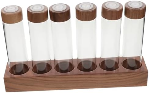HEALLILY Glass Coffee Bean Display Rack with Wooden Stand, 6 Tubes by HEALLILY