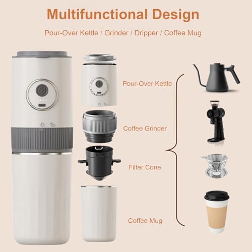 Electric Coffee Grinder and Brewing Combo Portable Coffee Maker Wireless Handbrewed Machine Rechargeable Battery Stainless Steel Cup 350ml Capacity (2566 English Version) - Image 7
