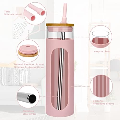 Tronco 26 oz Glass Tumbler with Lid & Straw, Reusable Iced Coffee Cups and Smoothie Cup with Bamboo Lid for Boba Tea, Coffee, Juice, BPA-Free Borosilicate Glass Cup for Home, Office & Gifts – 2 Pack - Image 5