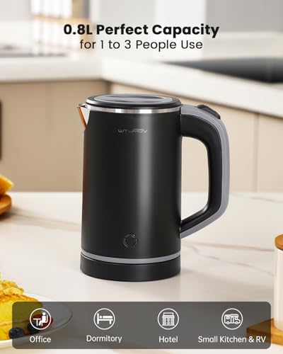 Small Kettle Electric, 0.8L Double Wall Portable Travel Kettle with 304 Stainless Steel, 600W Mini Hot Water Boiler with Auto Shut-off, Fast Boil, BPA-Free - Image 5