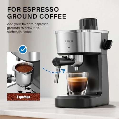 XIXUBX Espresso Machine, 6 Bar Compact with Milk Frother, Stainless Steel - Image 2