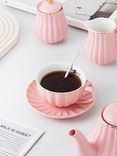 CLAY TONIC- 8 OZ Fine China Pink Coffee Cup/Teacup and Saucer Set - Image 4