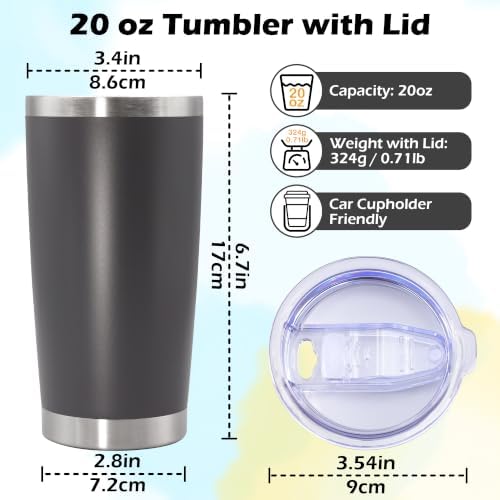 20oz Tumbler Insulated Tumblers Vacuum Coffee Mug with Lid Grey 6Pack - Image 5
