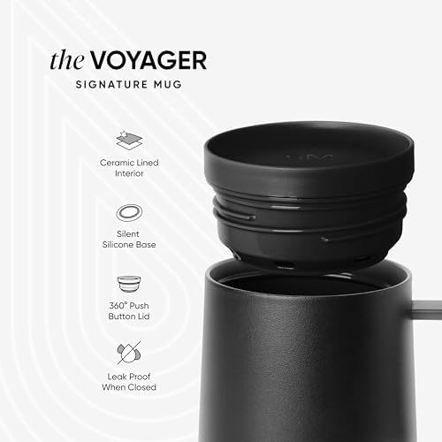 Simple Modern Voyager Signature Mug | Travel Coffee Tumbler with 360° Lid and Handle | Ceramic-Lined Insulated Stainless Steel Iced Cold Brew Cup | 12oz, Blue Dune - Image 2