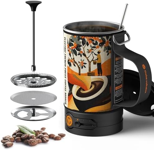 Portable Camping Coffee Maker, Electric French Press, Travel Kettle, 120V by STOKEVOLTAICS