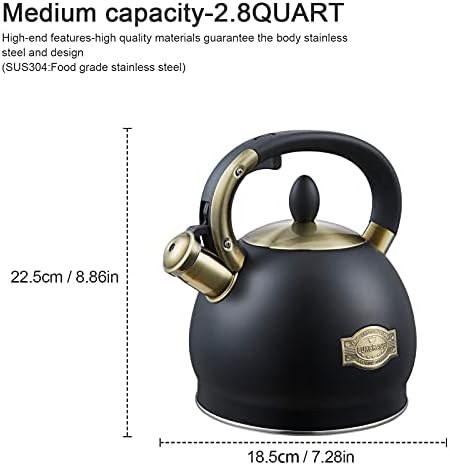 Stove Top Whistling Tea Kettle- Stainless Steel Teakettle Teapot with Ergonomic Handle 2.6 Quart(Black) - Image 6