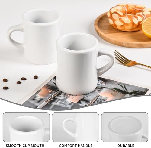 BYCNZB 11oz Ceramic Coffee Mug set Stoneware Coffee Cups Set for Restaurant, Diner, Farmhouse, Coffee Shop, Home set of 6 (white) - Image 4