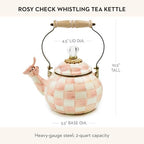 MACKENZIE-CHILDS Whistling Tea Kettle, Pink-and-White Rosy Check - Image 4