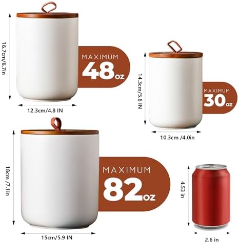 JOJUNO White Ceramic Canister 3 Piece with Airtight Bamboo Lid - Image 2