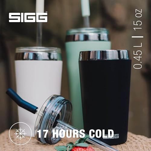 SIGG - Insulated Mug - Travel Mug Helia - With Durable Glass Straw & Cleaning Brush - Leakproof - BPA Free - 18/8 Stainless Steel - 15oz/20oz - Image 2