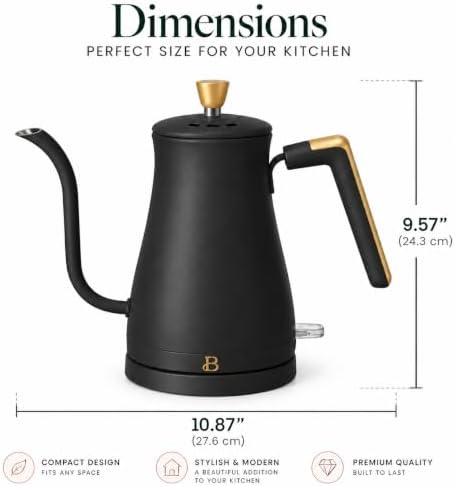 Beautiful Electric Gooseneck Kettle, 1 Liter, 1200W, Stainless Steel Interior, Fast Boil, Precision Pour Spout, Auto Shut-Off & Boil-Dry Protection (Black) - Image 3