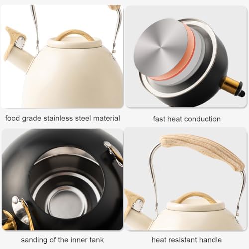 Whistling Tea Kettle,3.1 Quart Stainless Steel Water Kettle Work for All Stovetops with Folding Handle for Boiling Water Coffee or Milk (Black) - Image 4