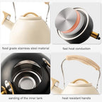 Whistling Tea Kettle,3.1 Quart Stainless Steel Water Kettle Work for All Stovetops with Folding Handle for Boiling Water Coffee or Milk (Off-White) - Image 3
