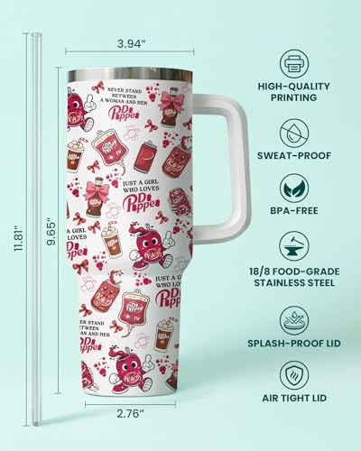 Soda Lover 40oz Insulated Tumbler With Handle And Straw, Stainless Steel Travel Cup, Double Wall Vacuum Drinkware For Water Coffee And Cold Drinks, Birthday Gift - Image 2