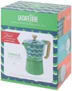 La Cafetière Venice 6 Cup Espresso Maker, 290ml Aluminium Stovetop Coffee Maker with Swirl Design, Gas and Electric Hob Moka Pot with Wooden Handle, Cyan Tides - Image 4