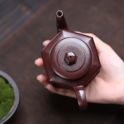 Tea Kettle Handmade Retro Kung Fu Tea Set Household Purple Clay Carved Hexagonal Palace Light Bulb Teapot Ceramic Tea Infuser - Image 6