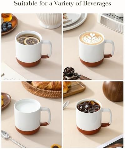 MALACASA Ceramic 16oz Coffee Mugs Set of 6, Khaki White - Image 5