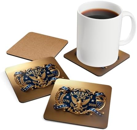 250 Anniversary USA Coasters, Patriotic 4th of July Drink Coasters, USA 250th, American Semiquincentennial Set of 4 (Eagle Honor Badge, 3.75" x 3.75") - Image 4