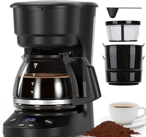 Electactic 5 Cup Programmable Drip Coffee Maker, 24H Delay Brew, 2H Keep Warm & Auto Shut Off, Pause & Serve, Reusable Filter, Glass Coffee Pot, Small Coffee Machine for Home Office by Electactic