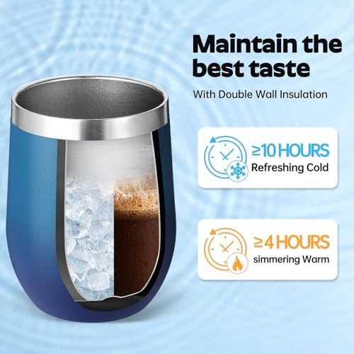 Volhoply 12oz Stainless Steel Wine Tumbler with Lid Bulk 8 Pack,Double Wall Vacuum Stemless Wine Glasses,Reusable Metal Travel Coffe Mug with Straw,Insulated Cup Gifts for Christmas（Dark Night,8 Set） - Image 5
