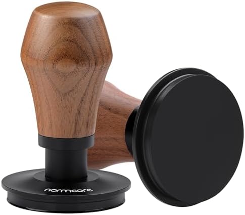 Normcore 58.5mm Coffee Tamper V4.1 with Click Sound Feedback, Spring Loaded Tamper With Titanium PVD Coating Flat Base, Genuine American Walnut Handle by NORMCORECOFFEETOOLS