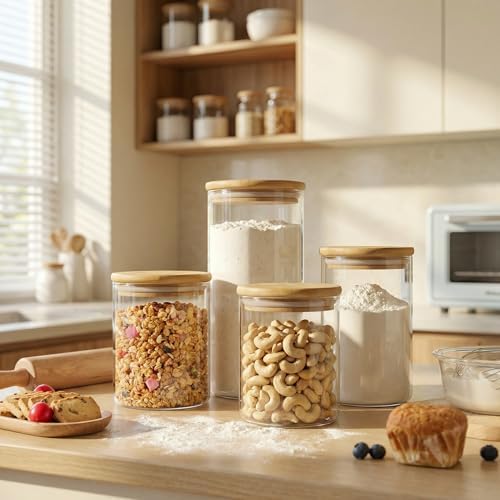 Large Glass Storage Containers with Bamboo Lids for Flour & Sugar, 2 Pack - Image 2