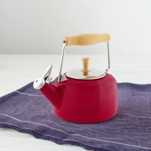 Chantal SVEN Enamel on Steel Whistling Teakettle with Natural Wood handle, 1.4 quarts, Apple Red - Image 5