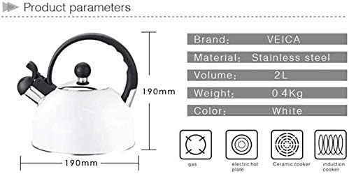 Whistling Tea Kettle Tea Kettle Stovetop 304 Stainless Steel 2L Camping Home Whistle Teapot Cooking Tools Kitchen Teapots,One Color-White - Image 4