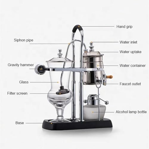 Siphon Coffee Maker, 3-5 Cups Detachable Siphon Coffee Brewer, 304 Stainless Steel Mesh and High Borosilicate Heat-Resistant Glass, Double Ridged Fulcrum with Tee Handle for Coffee, Tea - Image 3