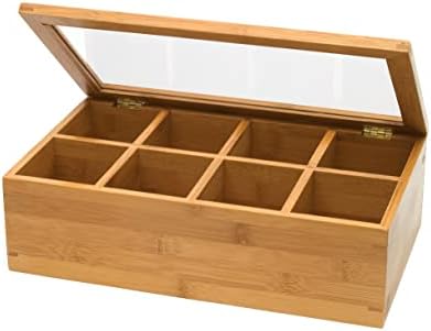 Lipper International Bamboo Wood Tea Box with Clear Lid, 8 Compartments, 12-1/2" x 7-1/2" x 3-5/8" by LipperInternational