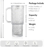 20 oz Glass Tumbler with Lid and Straw, Glass Iced Coffee Cups, Spill-proof Glasses Tumbler with Handle, Hobnail Glasses Drinking Set of 4, Vintage Glassware for Cocktail, Juice, Smoothies - Image 6