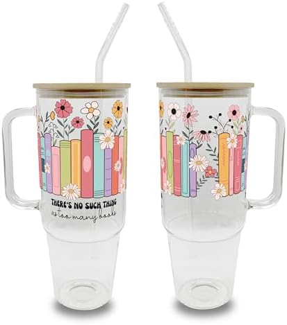 Sip-Sip Hooray! Too Many Books 40oz Glass Tumbler with Lid and Straw by Sip-SipHooray