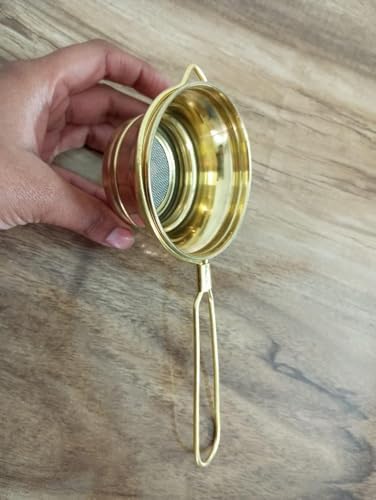 DESI SAMAAN STORE Brass Tea Strainer with Handle | Chai channi pital | Loose Leaf Tea & Coffee Steeper peetal | Fine Mesh Eco-Friendly Filter | Durable Reusable Chai Strainer for Kitchen & Gifting - Image 6