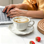 HVH 10 oz Cappuccino Cups with Saucers Set of 4, Cream - Image 2