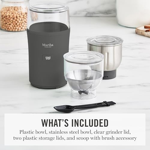 Martha Stewart Electric Coffee & Spice Grinder with Dual Bowls, Caviar Gray - Image 3
